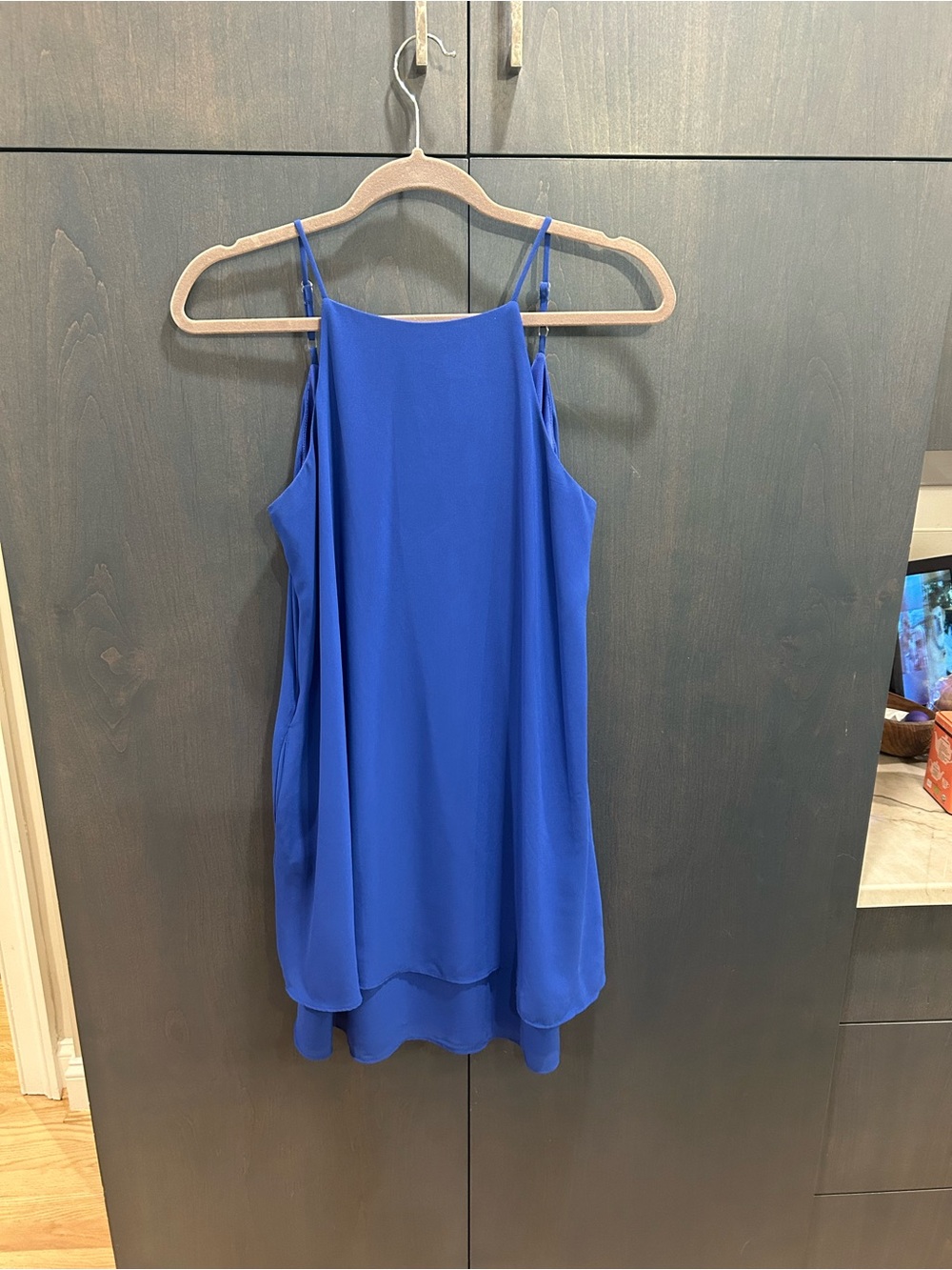 Bright blue shift dress